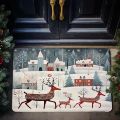 Reindeers Doormat Floor Mats Washable Rugs Kitchen Mat Scandinavian Folk Art Non-Slip Oil Proof Rug Indoor Outdoor Mat Bedroom Decor Bathroom Mat Entrance Rug