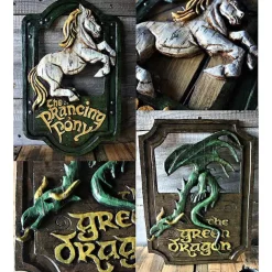 Resin Crafts Lord of The Rings The Prancing Pony and The Green Dragon Pub Signs Set Handmade Bar Style Sign Pub Home Office Garden Decorative Sign
