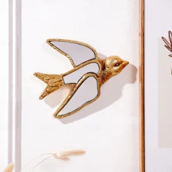 Resin Gold Swallow Sculpture, Home Decor Craft, Wall Hanging 5.7-7 Inches, Mirror Inlaid Surface, Unique Design for Bird Lovers, Collectible Item for Family Parties and Insect Exhibits