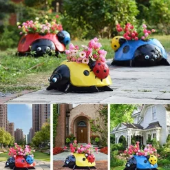 Resin Ladybugs Flower Pots Decor, Ladybug Flower Planters, Ladybug Flower Vase, Ladybug Planter Decor, Ladybug Decor for Outside Garden Yard Lawn Decoration