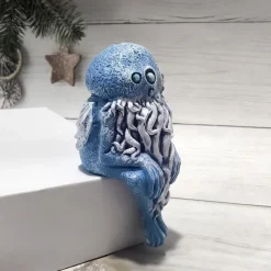 Resin Octopus Figurine, Blue Sitting Octopus Decor, Realistic Animal Statue, Desktop Ornament, Ocean-Themed Gift, Resin Craft Decoration