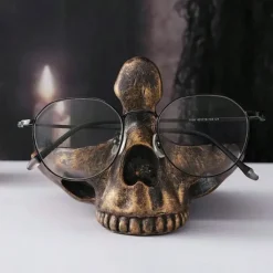 Resin Skull Glasses Holder, Gothic Eyewear Stand for Desk, Resin Storage Ornament, Home Office Decor, Handicraft Figurine