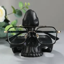 Resin Skull Glasses Holder, Gothic Eyewear Stand for Desk, Resin Storage Ornament, Home Office Decor, Handicraft Figurine