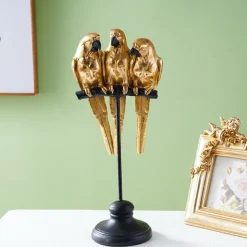 Resin Three Parrots Figurine, Modern Home Decor Sculpture, Colorful Parrot Statue for Living Room, TV Stand, Entryway Table, Artistic Bird Ornament for Home Decoration