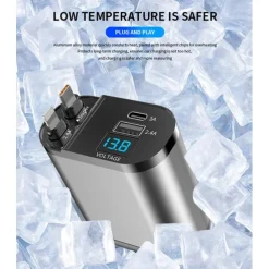 Retractable Car Charger 4 in 1 Fast Car Phone Charger Adapter with Type C & Apple Cords Compatible with iPhone 16/15/14/13/12/11, Galaxy, Pixel