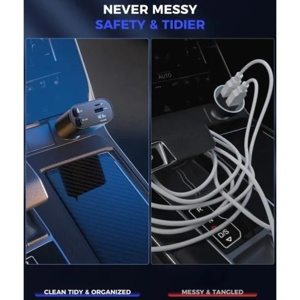 Retractable Car Charger 4 in 1 Fast Car Phone Charger Adapter with Type C & Apple Cords Compatible with iPhone 16/15/14/13/12/11, Galaxy, Pixel