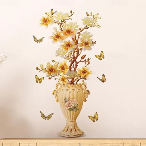 Retro Flowers Vase Wall Sticker, Toilet Sticker, Bedroom Sticker, Bathroom Self-Adhesive Accessories, Removable Plastic Sticker, Home Decoration Wall Decal Sticker