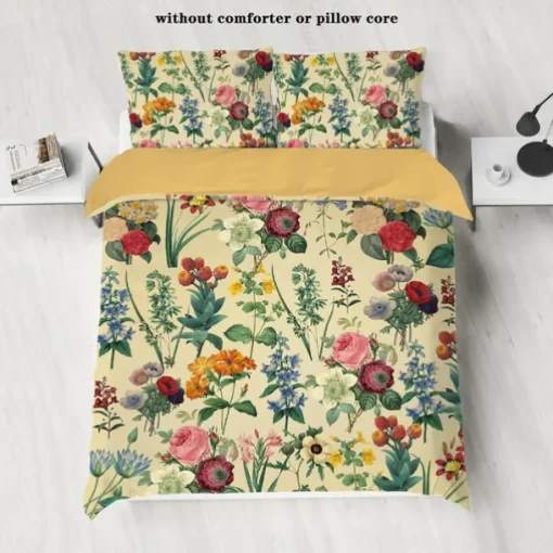Retro Painted Floral Print 3-Piece Duvet Cover Set for Summer Soft Skin Friendly Long Lasting for Hotel Bedroom Guest Room Bedding Comfy Set