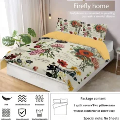 Retro Painted Floral Print 3-Piece Duvet Cover Set for Summer Soft Skin Friendly Long Lasting for Hotel Bedroom Guest Room Bedding Comfy Set
