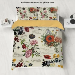 Retro Painted Floral Print 3-Piece Duvet Cover Set for Summer Soft Skin Friendly Long Lasting for Hotel Bedroom Guest Room Bedding Comfy Set