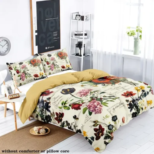 Retro Painted Floral Print 3-Piece Duvet Cover Set for Summer Soft Skin Friendly Long Lasting for Hotel Bedroom Guest Room Bedding Comfy Set