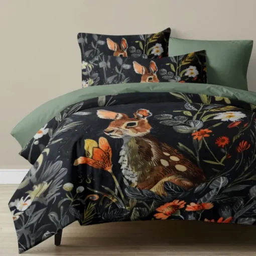 Retro Rainforest Rabbit Duvet Cover Set 2-piece Set 3-piece Set Lightweight Soft Short Plush Set Thick Feather Square Bed