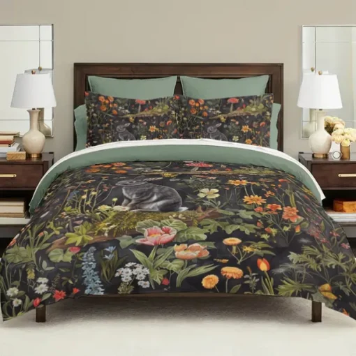 Retro Rainforest Rabbit Duvet Cover Set 2-piece Set 3-piece Set Lightweight Soft Short Plush Set Thick Feather Square Bed