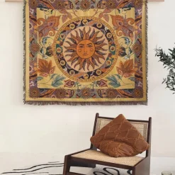 Retro Sun and Moon Psychedelic Tapestry Wall Hanging Bedroom Backdrop Tapestry 80s Decoration Rainbow Sun and Moon Mural Hippie