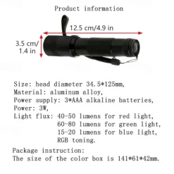 RGB LED Flashlight Color Changing Lamp Torch 10 Colors Light LED Flashlight Emergency Handheld Flashlight for Outdoor Camping