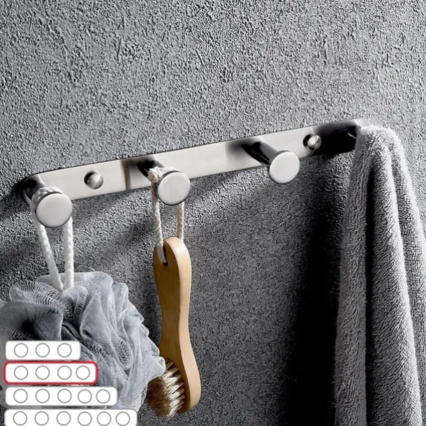 Robe Hook New Design Stainless Steel Bathroom Rack with 3 or 4 or 5 or 6Hooks Wall Mounted Brushed Silvery 1pc