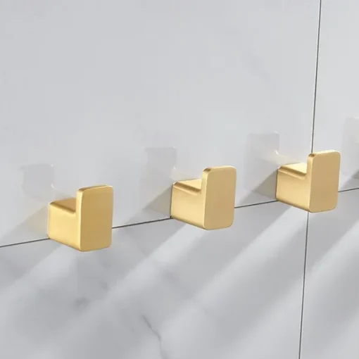 Robe Hooks Gold Aluminum Towel Hook Bathroom Wall Mounted Coat Hanger Vintage Square Base Bathroom Accessories Set Decorative-3/5 pcs