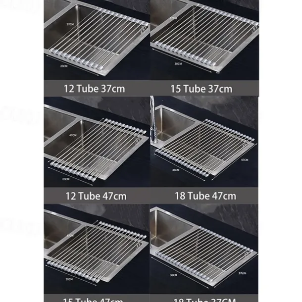 Roll Up Dish Rack, Stainless Steel Drying Drainer Over The Kitchen Sink, Foldable Rolling Rack Grey for Dishes Cups Fruits Forks