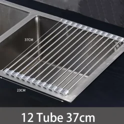 Roll Up Dish Rack, Stainless Steel Drying Drainer Over The Kitchen Sink, Foldable Rolling Rack Grey for Dishes Cups Fruits Forks