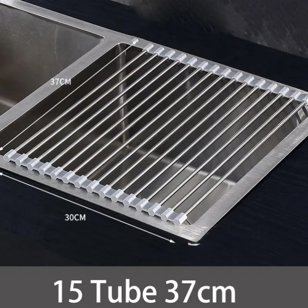 Roll Up Dish Rack, Stainless Steel Drying Drainer Over The Kitchen Sink, Foldable Rolling Rack Grey for Dishes Cups Fruits Forks