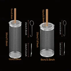 Rolling Grill Basket - SUS304 Stainless Steel Barbecue Cooking Grill Grate - Outdoor Round BBQ Campfire Grill Grid - Camping Picnic Cookware