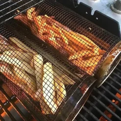 Rolling Grill Basket - SUS304 Stainless Steel Barbecue Cooking Grill Grate - Outdoor Round BBQ Campfire Grill Grid - Camping Picnic Cookware