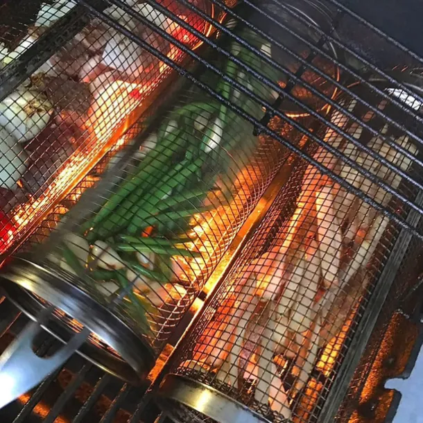 Rolling Grill Basket - SUS304 Stainless Steel Barbecue Cooking Grill Grate - Outdoor Round BBQ Campfire Grill Grid - Camping Picnic Cookware