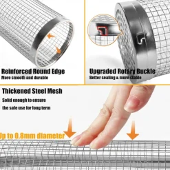 Rolling Grill Basket with Fixed Base Rotatable BBQ Vegetable Grill Basket Stainless Steel BBQ Grilling Mesh Basket for Outdoor Grill Fish Veggies Shrimp Rotisserie Fries Camping Portable BBQ