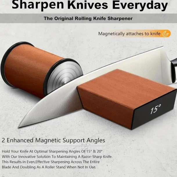 Rolling Knife Sharpener Kit - Easy to Use Knife Sharpening - Knife Sharpeners for Kitchen Knives. Sharpener with Industry Diamonds for Steel of Any Hardness, 15/20° Magnetic Angle Base