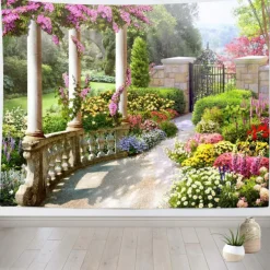 Romantic Spring Secret Garden Hanging Tapestry Wall Art Large Tapestry Mural Decor Photograph Backdrop Blanket Curtain Home Bedroom Living Room Decoration