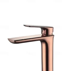 Rose Gold Brass Bathroom Sink Mixer Faucet Tall, Single Handle Basin Taps with Cold and Hot Hose