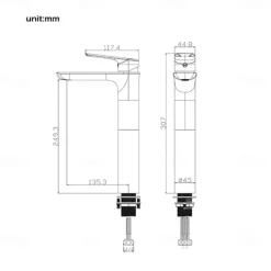 Rose Gold Brass Bathroom Sink Mixer Faucet Tall, Single Handle Basin Taps with Cold and Hot Hose