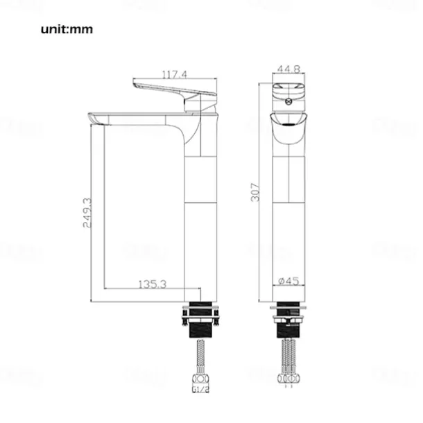 Rose Gold Brass Bathroom Sink Mixer Faucet Tall, Single Handle Basin Taps with Cold and Hot Hose