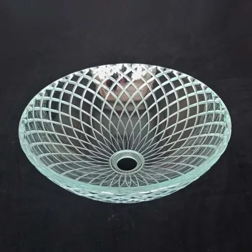 Round Basin Sink 16.5 inches, Tempered Glass Crystal Vessel Sink with Pop Up Drain and Mounting Ring, Washroom Art Basin Countertop Artistic Above Counter Vanity Bowl