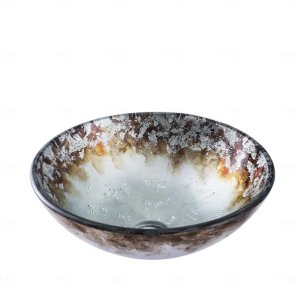 Round Bathroom Sink Set 16.5" X 5.7", Artistic Vanity Sink Bowl Golden Pattern Tempered Glass Finish Art Basin Above Counter Sink Brass Vessel Sink