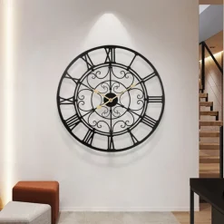 Round Hollow Wall Clock Creative Silent Non-Ticking Wall Clocks Battery Operated Metal Decorative Clock for Living Room Bedroom Kitchen Office 60 cm