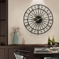 Round Hollow Wall Clock Creative Silent Non-Ticking Wall Clocks Battery Operated Metal Decorative Clock for Living Room Bedroom Kitchen Office 60 cm
