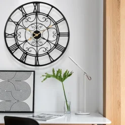 Round Hollow Wall Clock Creative Silent Non-Ticking Wall Clocks Battery Operated Metal Decorative Clock for Living Room Bedroom Kitchen Office 60 cm