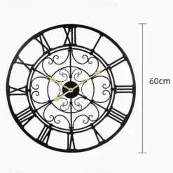 Round Hollow Wall Clock Creative Silent Non-Ticking Wall Clocks Battery Operated Metal Decorative Clock for Living Room Bedroom Kitchen Office 60 cm