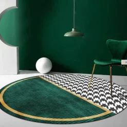 Round Houndstooth Area Rug Floor Decor Non Slip Absorbent Carpet For Entryway Bedroom Living Room Sofa Home Deco