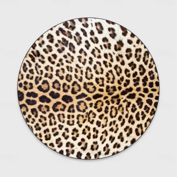 Round Leopard Print Area Rug Floor Decor Non Slip Absorbent Carpet For Entryway Bedroom Living Room Sofa Home Deco