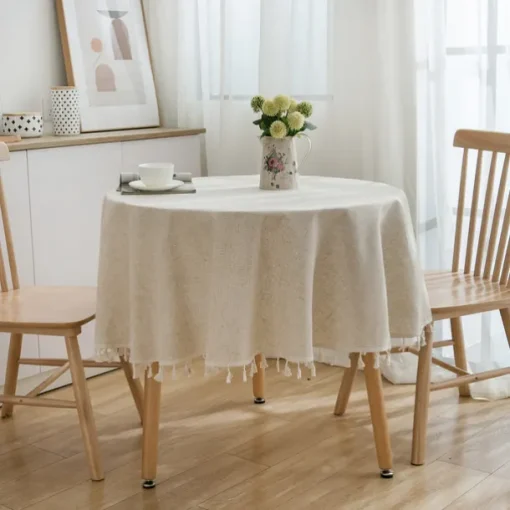 Round Tablecloth,Stain Resistance Cotton Linen Table Cloth,Table Cover for Kitchen Dining Table, Buffet Parties and ​Camping