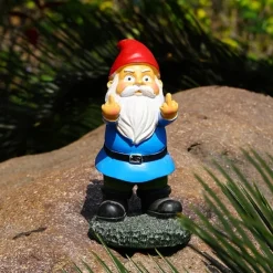 Rude Gnome,Funny Garden Gnomes Colorful Garden Ornaments Double Middle Fingers Resin Statues for Lawn Yard