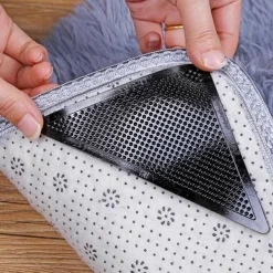 Rug Grippers 4 Pcs Triangle Non Slip Washable Rug Gripper Reusable Removable Anti Curling for Kitchen Rug Area Rug Livingroom Bedroom