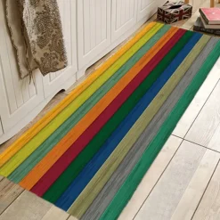Rug Runner Colour Stripe Floor Mat Door Mat Hallway Carpets Area Rugs Washable for Bedroom Living Room Kitchen Bathroom Anti-Slip Floor Mats Wood lines