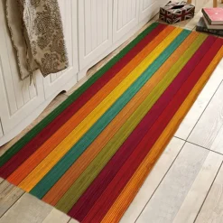 Rug Runner Colour Stripe Floor Mat Door Mat Hallway Carpets Area Rugs Washable for Bedroom Living Room Kitchen Bathroom Anti-Slip Floor Mats Wood lines