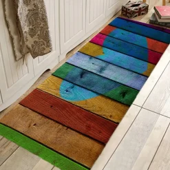 Rug Runner Colour Stripe Floor Mat Door Mat Hallway Carpets Area Rugs Washable for Bedroom Living Room Kitchen Bathroom Anti-Slip Floor Mats Wood lines