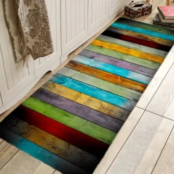 Rug Runner Colour Stripe Floor Mat Door Mat Hallway Carpets Area Rugs Washable for Bedroom Living Room Kitchen Bathroom Anti-Slip Floor Mats Wood lines
