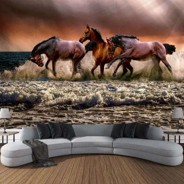 Running Horse Wall Tapestry Art Decorative Blanket Curtain Hanging Family Bedroom Living Room Decoration
