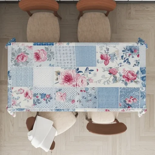 Rural American Floral Pattern Print Rectangle Tablecloth Waterproof Rectangular Table Cloth for Kitchen Dining